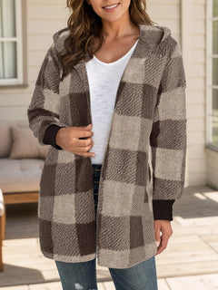 Plaid Long Sleeve Hooded Coat - Florida Guy