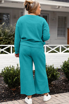 Double Take Full Size Textured Long Sleeve Top and Drawstring Pants Set - Florida Guy