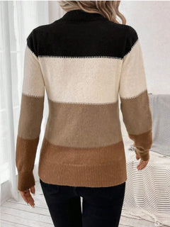 Color Block Mock Neck Long Sleeve Sweater - Florida Guy