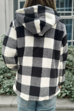 Double Take Full Size Plaid Long Sleeve Hooded Coat - Florida Guy