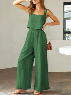 Square Neck Top and Wide Leg Pants Set - Florida Guy