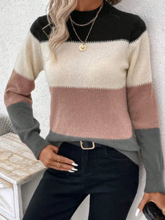 Color Block Mock Neck Long Sleeve Sweater - Florida Guy