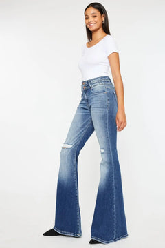 Kancan High Rise Wide Waistband Flare Jeans - Florida Guy