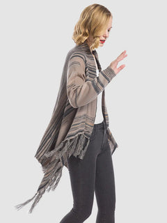 Angel Wings Tassel Striped Open Front Long Sleeve Cardigan - Florida Guy