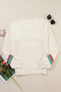 Letter Round Neck Long Sleeve Sweater - Florida Guy