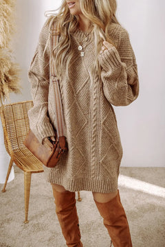 Cable-Knit Round Neck Sweater Dress - Florida Guy