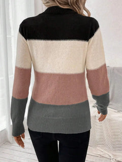 Color Block Mock Neck Long Sleeve Sweater - Florida Guy