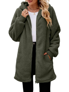 Fuzzy Pocketed Zip Up Long Sleeve Hooded Jacket - Florida Guy