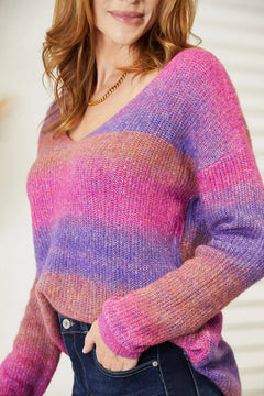 Angel Wings Multicolored Rib-Knit V-Neck Knit Pullover - Florida Guy