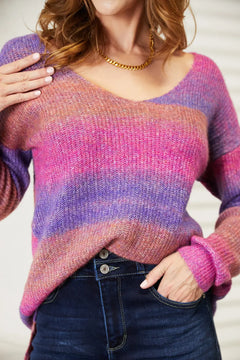 Angel Wings Multicolored Rib-Knit V-Neck Knit Pullover - Florida Guy