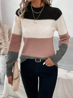 Color Block Mock Neck Long Sleeve Sweater - Florida Guy