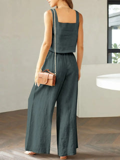 Square Neck Top and Wide Leg Pants Set - Florida Guy