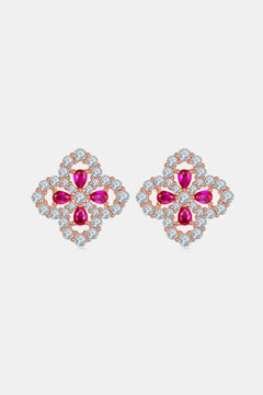 925 Sterling Silver Lab-Grown Ruby Flower Shape Stud Earrings - Florida Guy