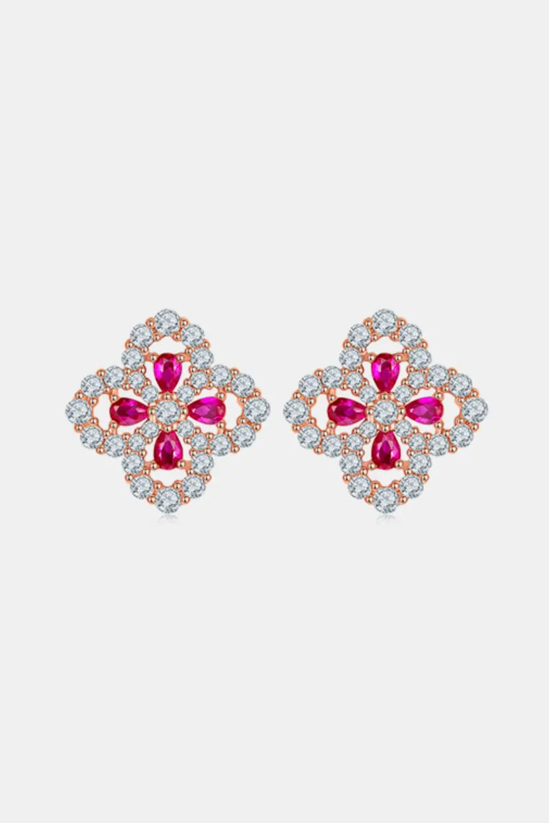 925 Sterling Silver Lab-Grown Ruby Flower Shape Stud Earrings - Florida Guy