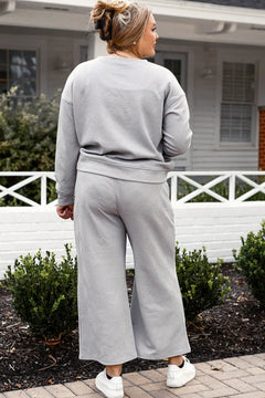 Double Take Full Size Textured Long Sleeve Top and Drawstring Pants Set - Florida Guy