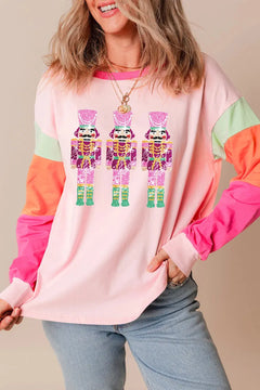 Sequin Nutcracker Round Neck Long Sleeve Top - Florida Guy