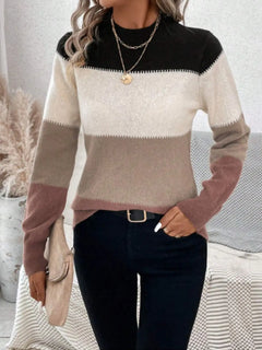 Color Block Mock Neck Long Sleeve Sweater - Florida Guy