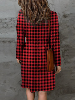 Double Take Full Size Plaid Round Neck Long Sleeve Magic Dress - Florida Guy