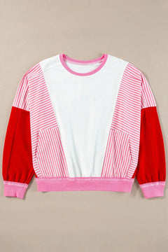 Striped Color Block Round Neck Long Sleeve Sweatshirt - Florida Guy