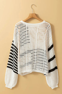 Openwork Striped Round Neck Knit Cover Up - Florida Guy