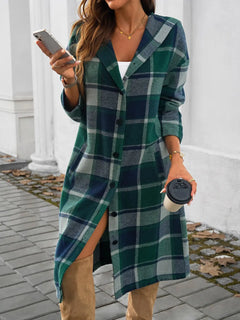 Devine Plaid Long Sleeve Hooded Coat - Florida Guy