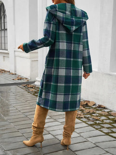 Devine Plaid Long Sleeve Hooded Coat - Florida Guy