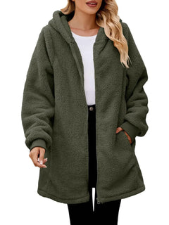 Fuzzy Pocketed Zip Up Long Sleeve Hooded Jacket - Florida Guy