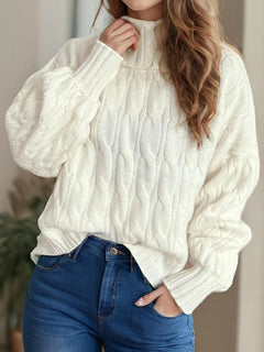 Cable-Knit Turtleneck Long Sleeve Sweater - Florida Guy