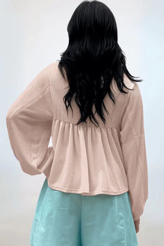 Texture Collared Neck Long Sleeve Blouse - Florida Guy