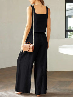 Square Neck Top and Wide Leg Pants Set - Florida Guy