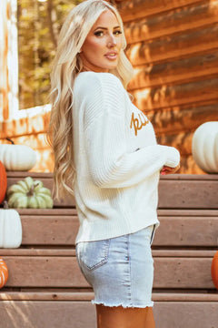 Pumpkin Embroidery Long Sleeve Sweater - Florida Guy