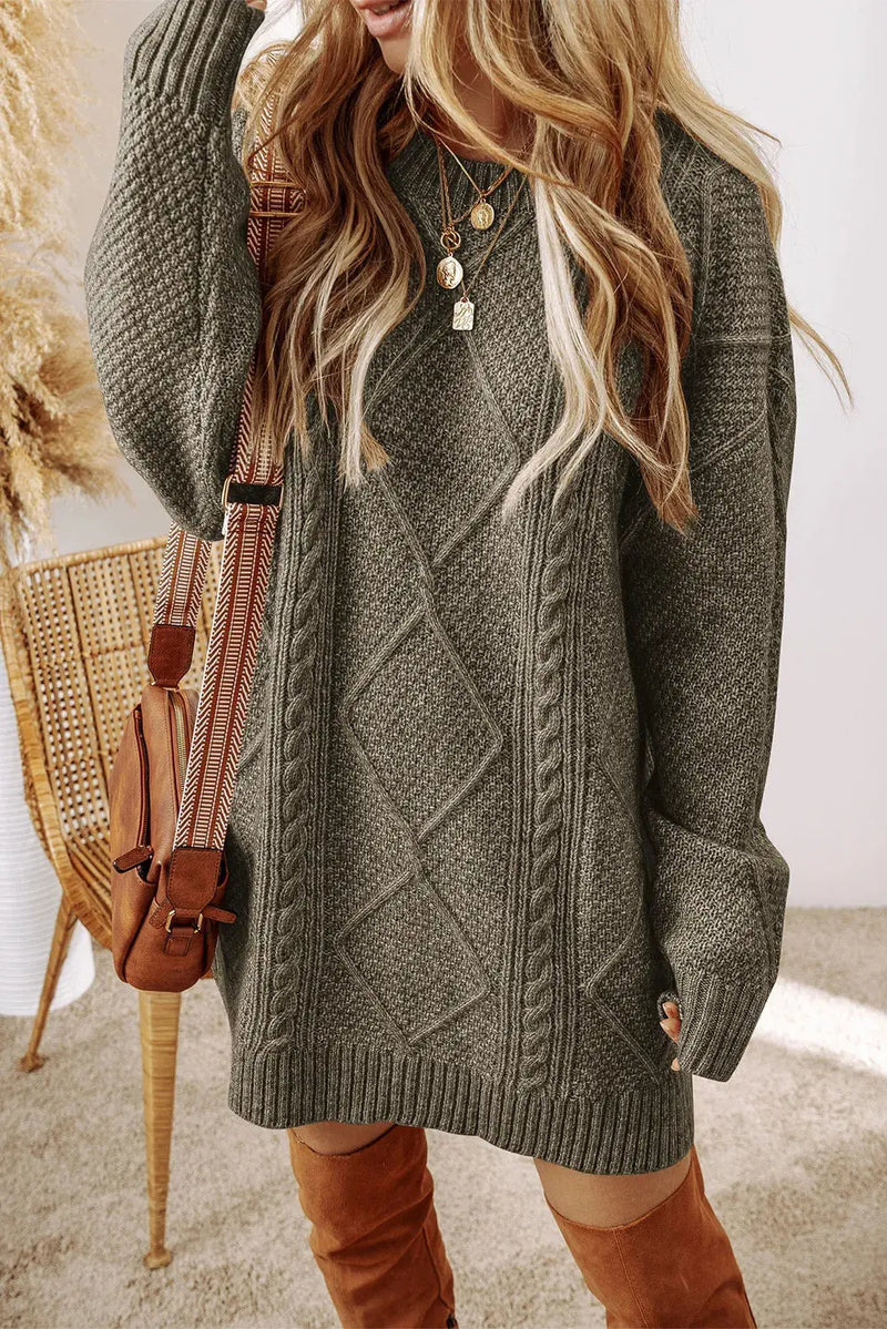 Cable-Knit Round Neck Sweater Dress - Florida Guy