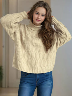 Cable-Knit Turtleneck Long Sleeve Sweater - Florida Guy