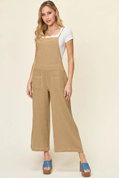 Double Take Full Size Texture Sleeveless Wide Leg Overall - Florida Guy