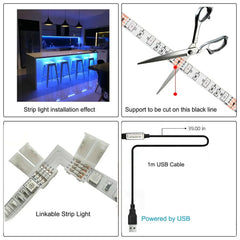 5V USB LED Strip Lights TV Back Light 5050 RGB Colour Changing with 24Key Remote Florida Guy