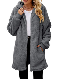 Fuzzy Pocketed Zip Up Long Sleeve Hooded Jacket - Florida Guy