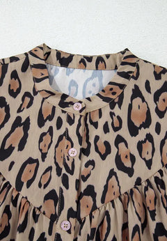 Leopard Notched Long Sleeve Blouse - Florida Guy