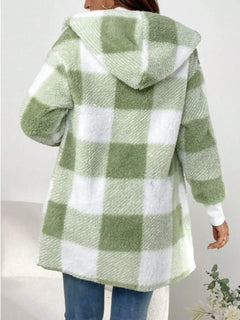 Plaid Long Sleeve Hooded Coat - Florida Guy