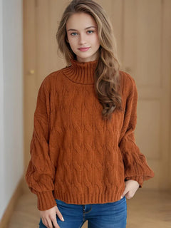 Cable-Knit Turtleneck Long Sleeve Sweater - Florida Guy