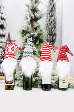 4-Pack Christmas Faceless Gnome Wine Bottle Covers Trendsi