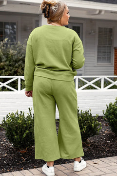 Double Take Full Size Textured Long Sleeve Top and Drawstring Pants Set - Florida Guy