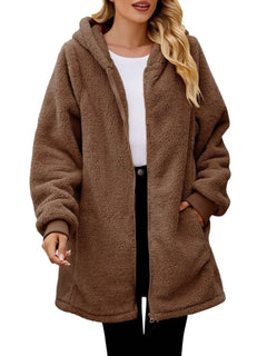 Fuzzy Pocketed Zip Up Long Sleeve Hooded Jacket - Florida Guy