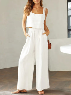 Square Neck Top and Wide Leg Pants Set - Florida Guy