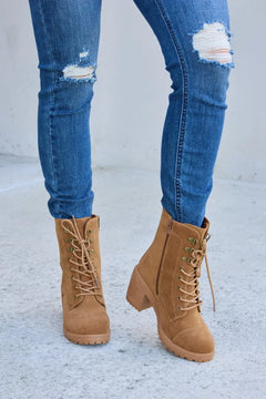 Forever Link Lace-Up Zipper Detail Block Heel Boots - Florida Guy