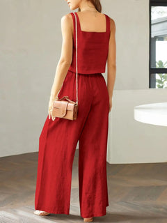 Square Neck Top and Wide Leg Pants Set - Florida Guy