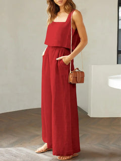 Square Neck Top and Wide Leg Pants Set - Florida Guy