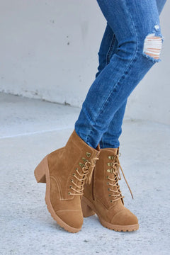 Forever Link Lace-Up Zipper Detail Block Heel Boots - Florida Guy