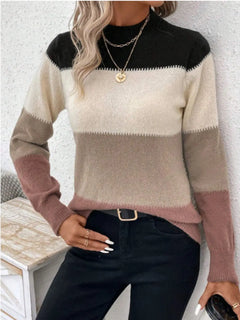 Color Block Mock Neck Long Sleeve Sweater - Florida Guy