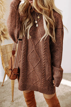 Cable-Knit Round Neck Sweater Dress - Florida Guy