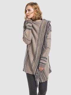 Angel Wings Tassel Striped Open Front Long Sleeve Cardigan - Florida Guy